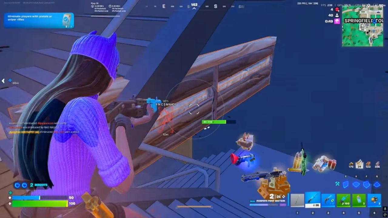 Fortnite Cheats ESP — skeleton and box outline on an enemy through a wall on Windows PC